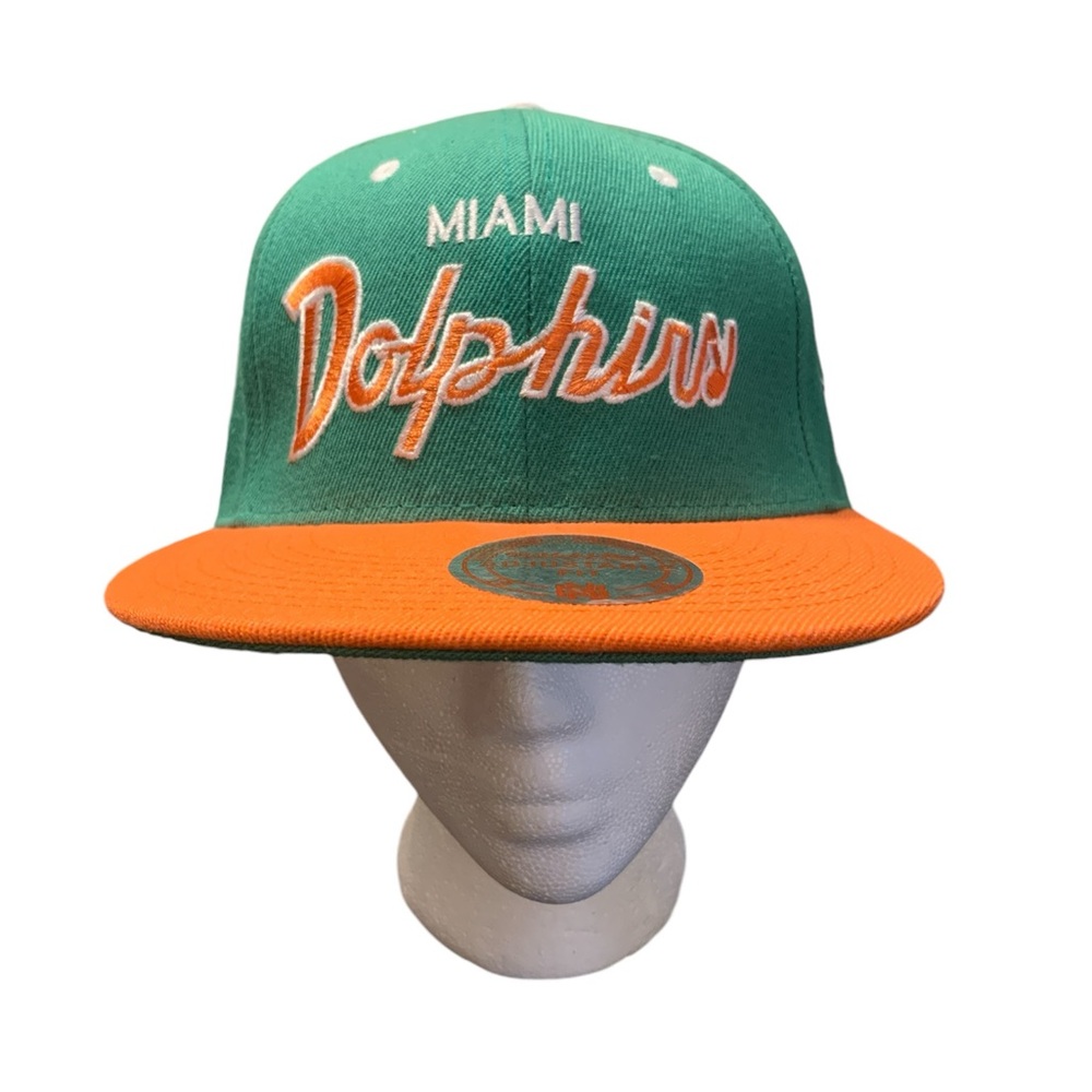 Mitchell & Ness Miami Dolphins Green and Orange Script Hat Vintage Collection